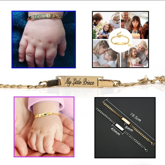 Silver baby bracelet with personalized name plate. - Picture 2 of 5